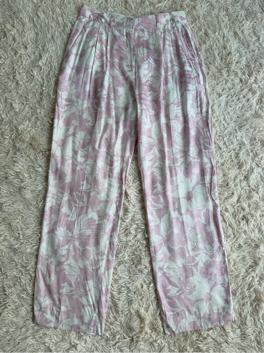 Derek Lam 10 Crosby Floral Straight Leg Pants Pink White Size 12 Sample